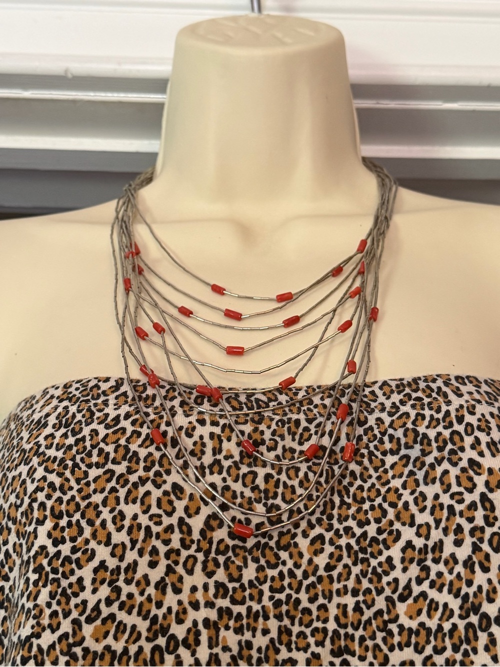 Navajo Sterling Silver and coral multi stand necklace